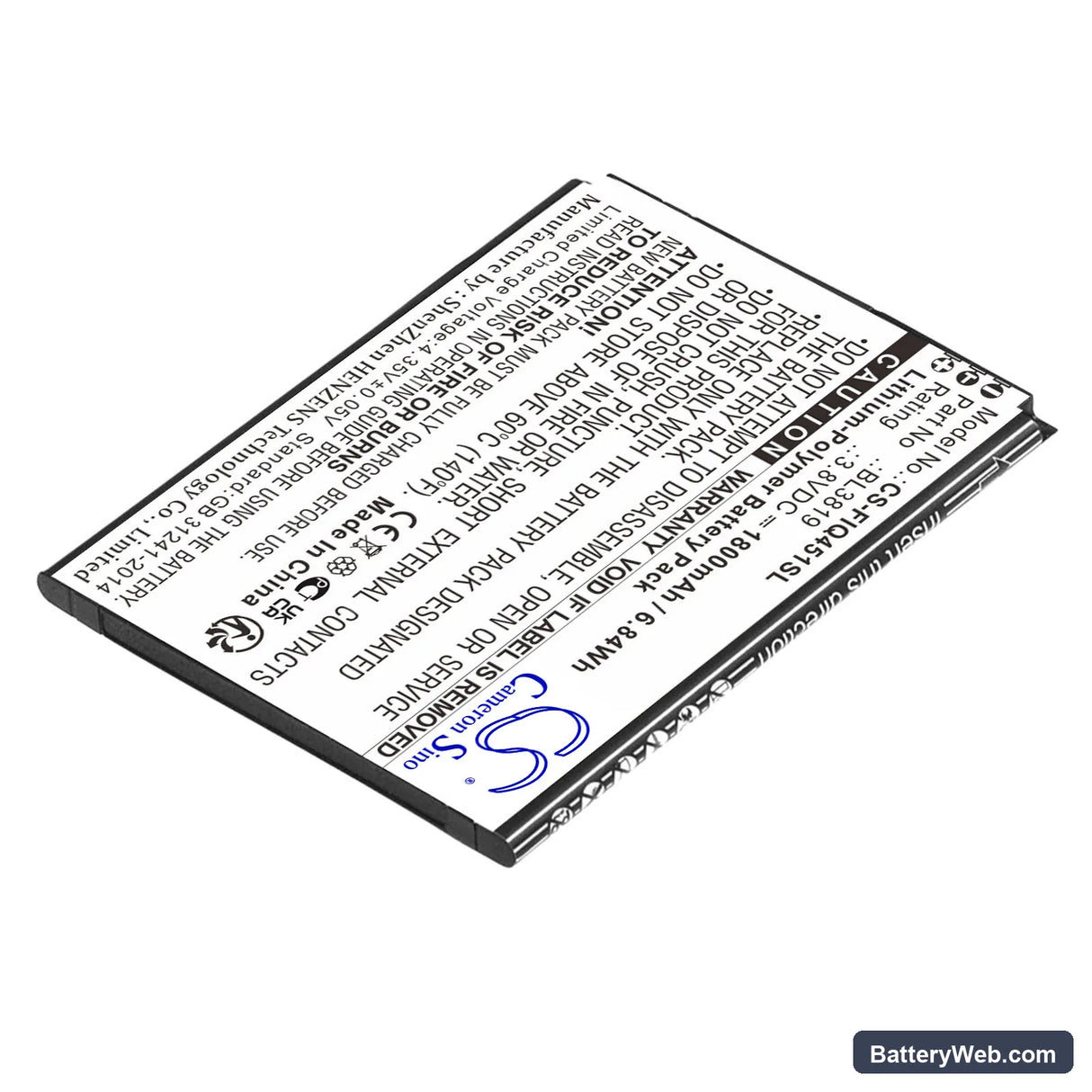 Fly IQ4514 Replacement Battery, 3.8V, 1800mAh, Li-Polymer 2