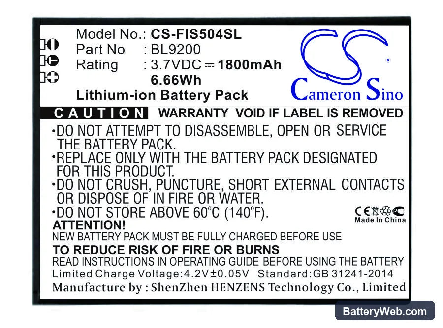 Fly FS504 Replacement Battery, 3.7V, 1800mAh, Li-ion 1