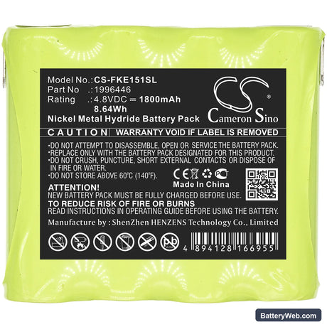 Fluke E1515W Replacement Battery, 4.8V, 1800mAh, Ni-MH 3