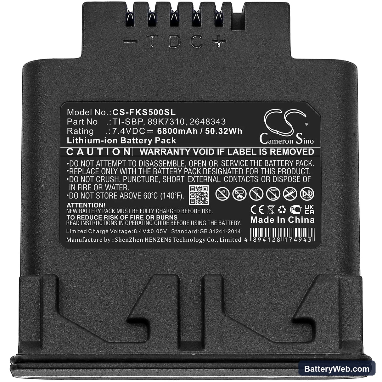 Fluke IR SMART Replacement Battery, 7.4V, 6800mAh, Li-ion 5