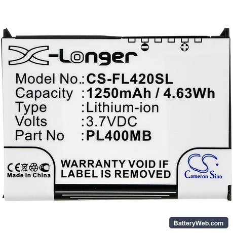 Fujitsu Loox 400 Replacement Battery, 3.7V, 1250mAh, Li-ion 3
