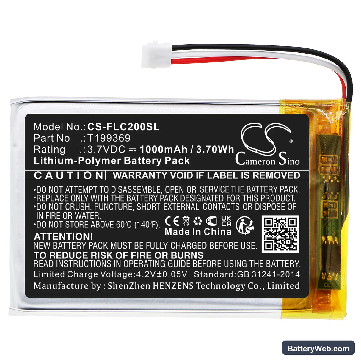 Flir C2 Replacement Battery, 3.7V, 1000mAh, Li-Polymer 3