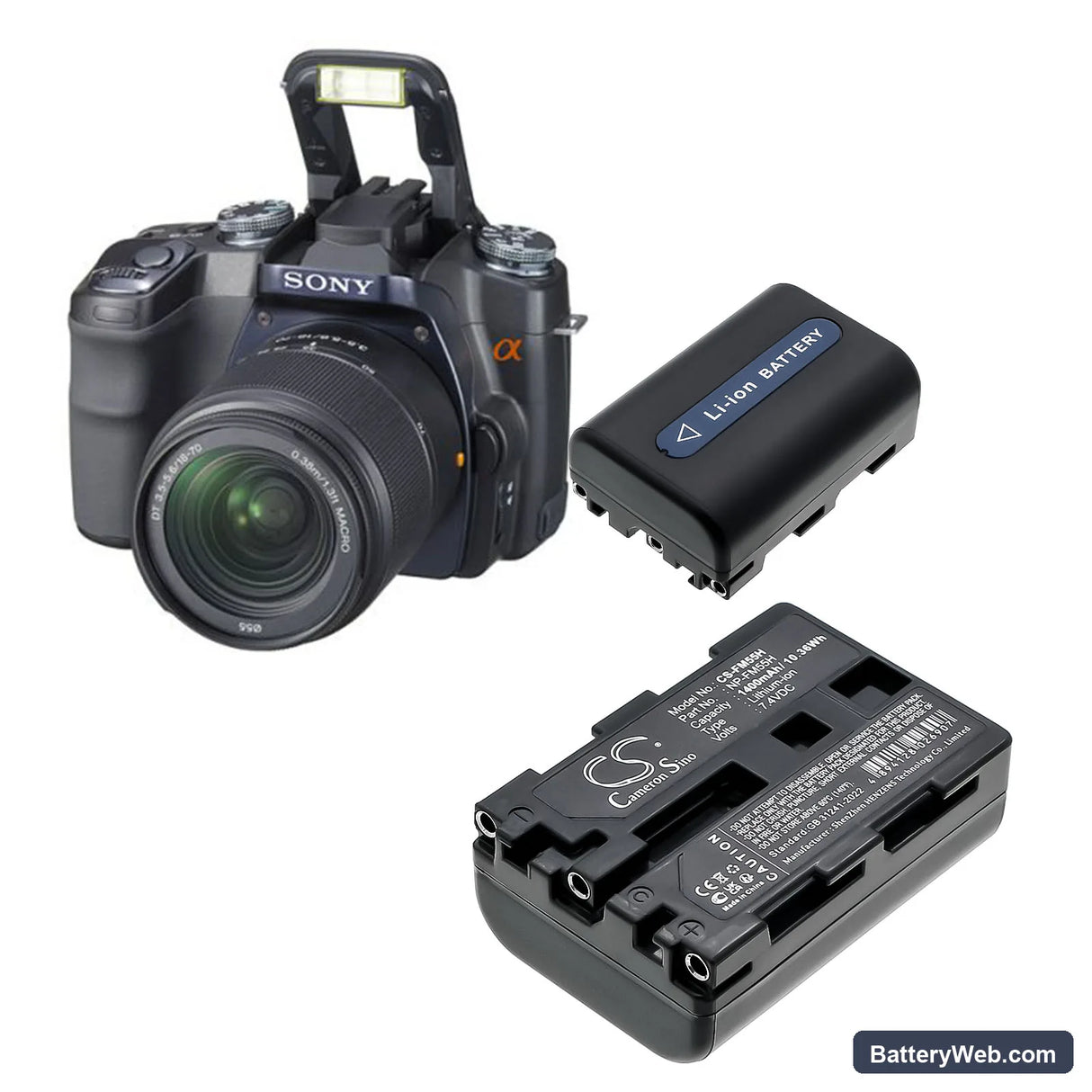 Sony DSLR-A100W/B Replacement Battery, 7.4V, 1400mAh, Li-ion 6