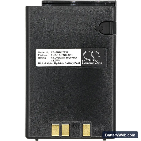 Vertex Standard FT-23R Replacement Battery, 12V, 1000mAh, Ni-MH 3
