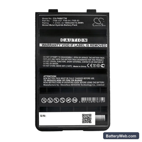 Yaesu VX-110 Replacement Battery, 7.2V, 1800mAh, Ni-MH 5