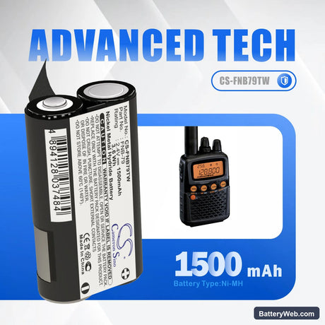 Yaesu VR-120 Replacement Battery, 2.4V, 1500mAh, Ni-MH 7