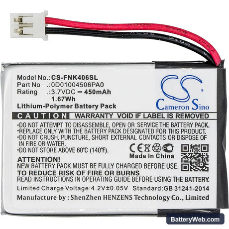 Franklin EST-4016 Replacement Battery, 3.7V, 450mAh, Li-Polymer 3