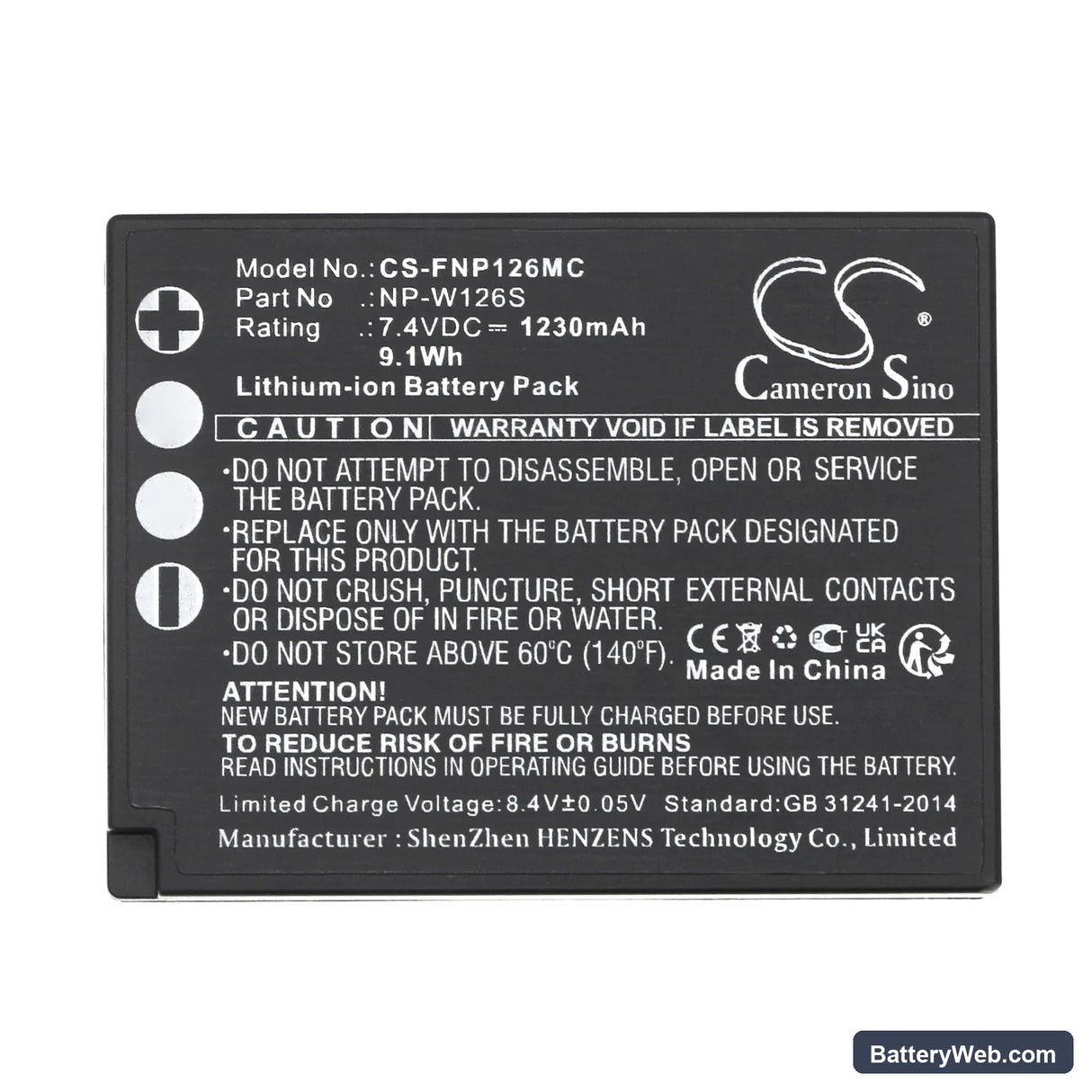 Fujifilm FinePix HS30EXR Replacement Battery, 7.4V, 1230mAh, Li-ion 5