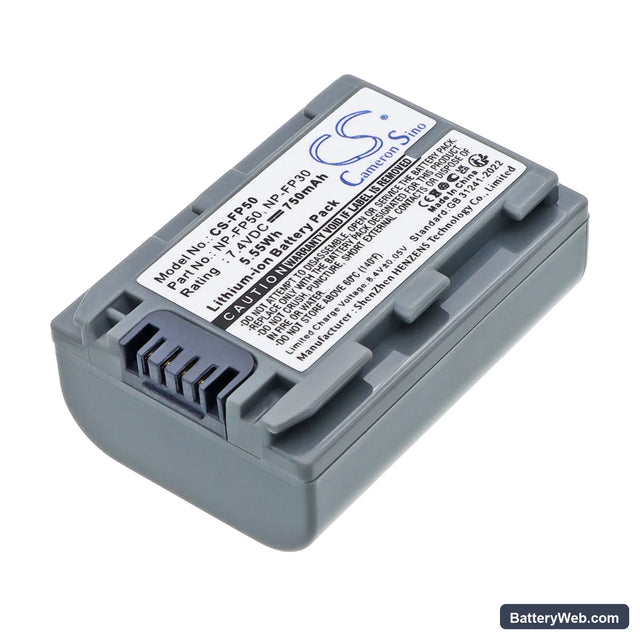 Sony DCR-SR40 Replacement Battery, 7.4V, 750mAh, Li-ion 1