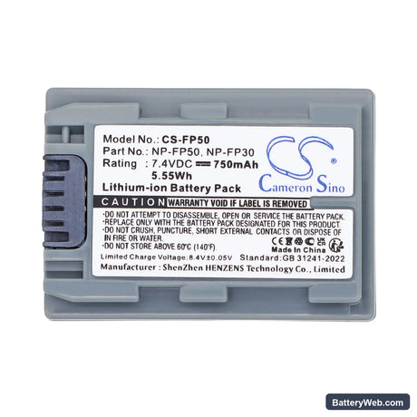 Sony DCR-SR40 Replacement Battery, 7.4V, 750mAh, Li-ion 5