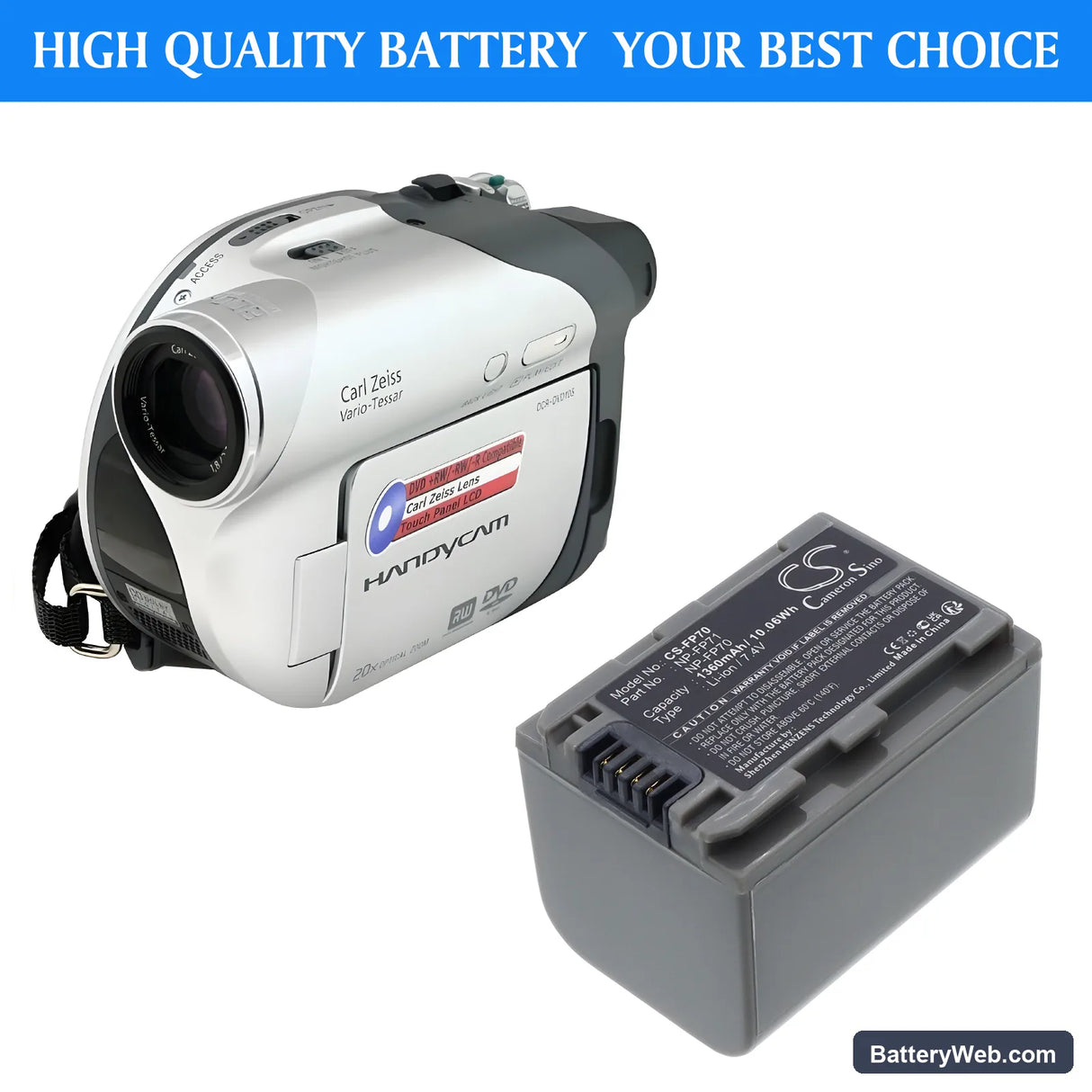 Sony DCR-HC96 Replacement Battery, 7.4V, 1360mAh, Li-ion 5