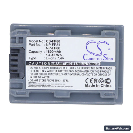 Sony DCR-DVD92 Replacement Battery, 7.4V, 1800mAh, Li-ion 5