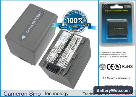 Sony DCR-DVD105 Replacement Battery, 7.4V, 2300mAh, Li-ion 1