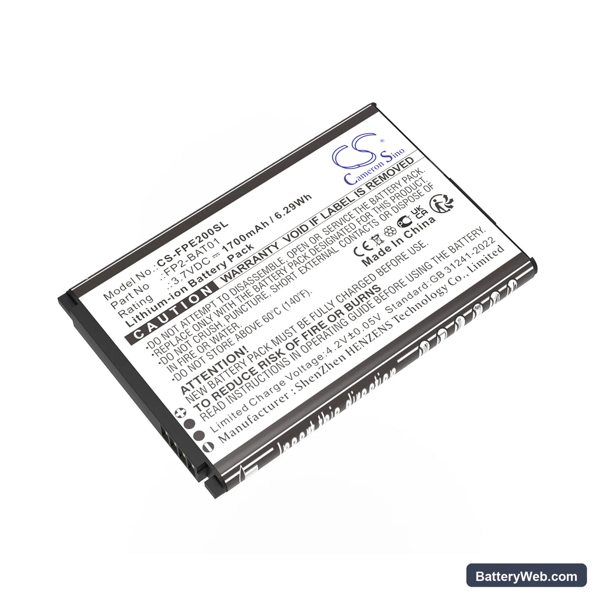 Fairphone Fairphone 2 Replacement Battery, 3.7V, 1700mAh, Li-ion 1