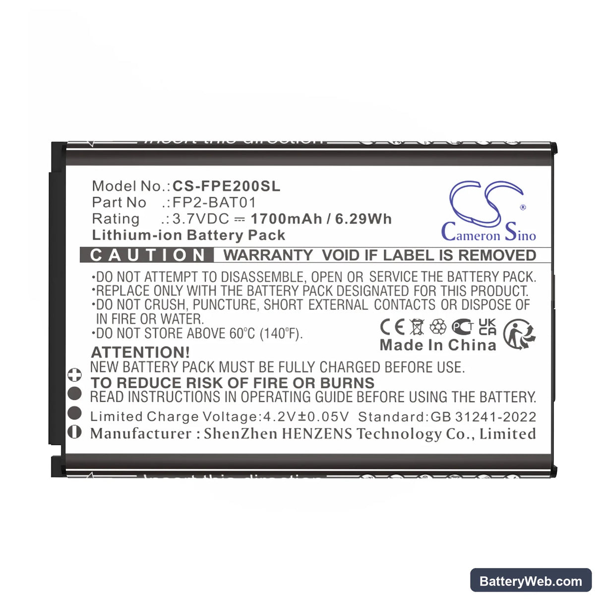 Fairphone Fairphone 2 Replacement Battery, 3.7V, 1700mAh, Li-ion 5