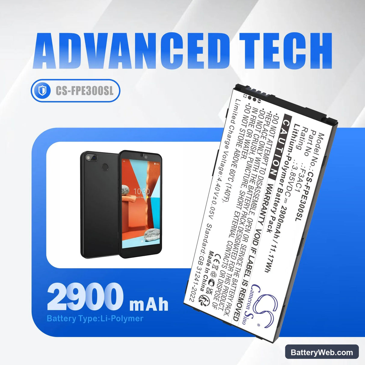 Fairphone Fairphone 3 Replacement Battery, 3.85V, 2900mAh, Li-Polymer 7