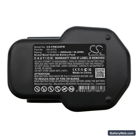 Fromm P320 Replacement Battery, 12V, 3000mAh, Ni-MH 5