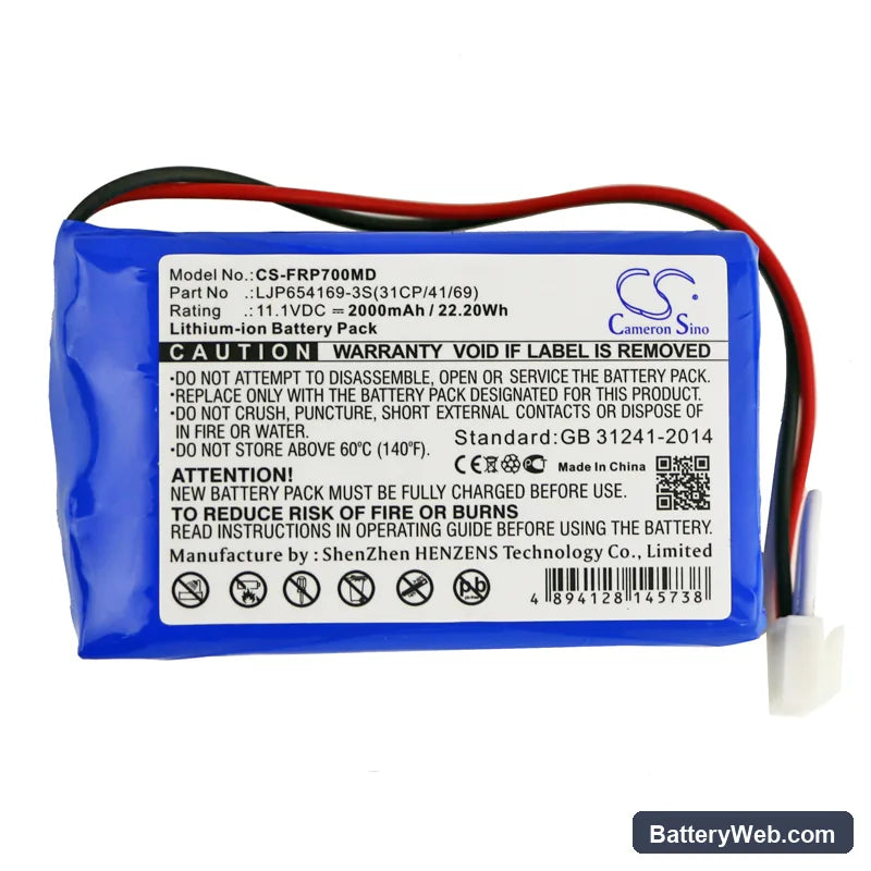 Fresenius Vp7 Replacement Battery, 11.1V, 2000mAh, Li-ion 3