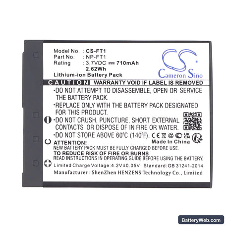 Sony Cyber-shot DSC-T3 Replacement Battery, 3.7V, 710mAh, Li-ion 5