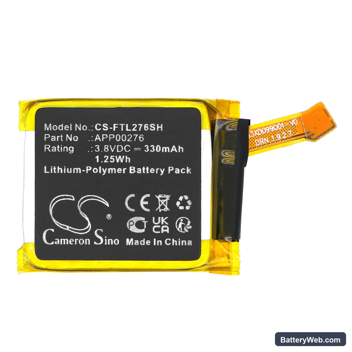 Fossil Q Marshal Gen 4 Replacement Battery, 3.8V, 330mAh, Li-Polymer 3