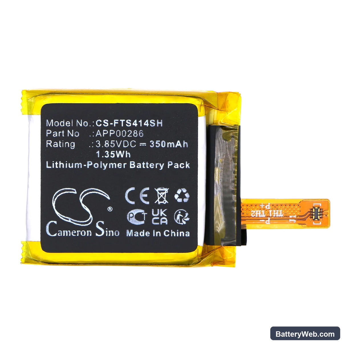 Fossil Sport 41mm Gen 4 Replacement Battery, 3.85V, 350mAh, Li-Polymer 3