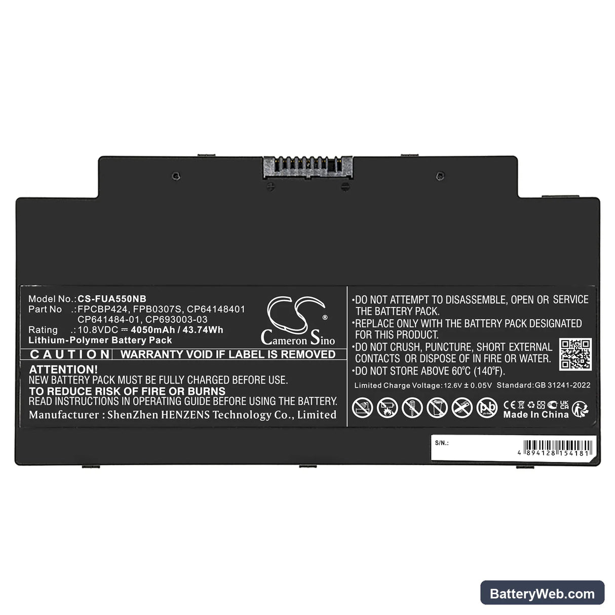 Fujitsu Lifebook AH77/M Replacement Battery, 10.8V, 4050mAh, Li-Polymer 3