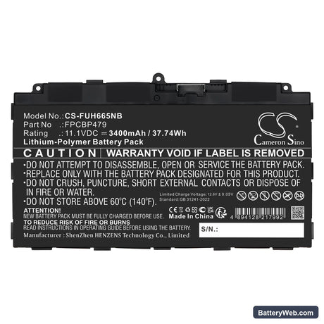 Fujitsu Stylistic Q616 Replacement Battery, 11.1V, 3400mAh, Li-Polymer 3