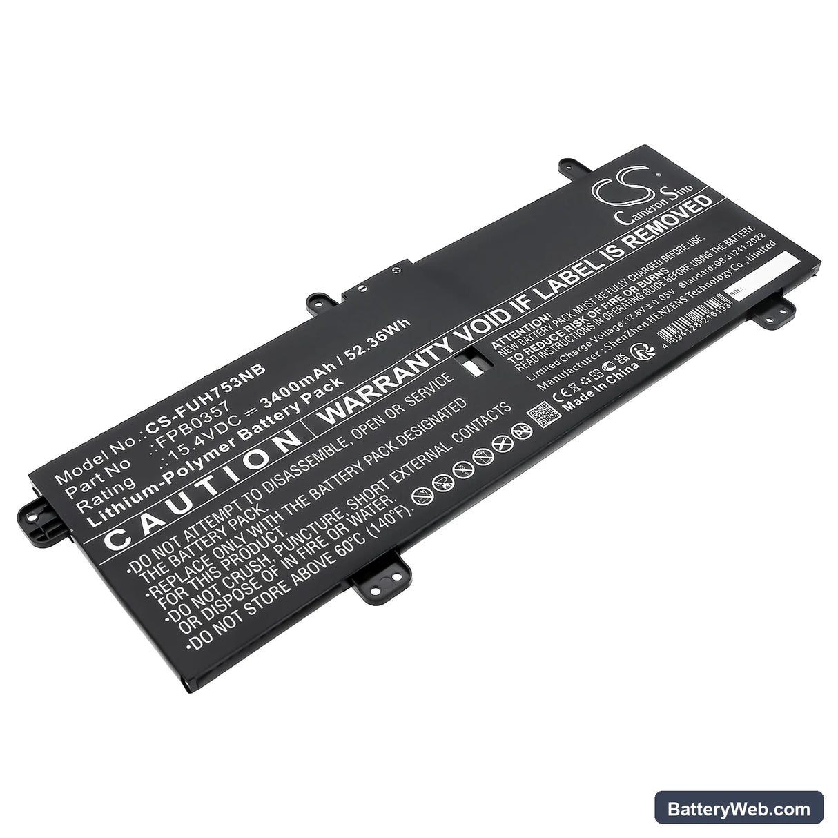 Fujitsu LifeBook CH75/E3 Replacement Battery, 15.4V, 3400mAh, Li-Polymer 1