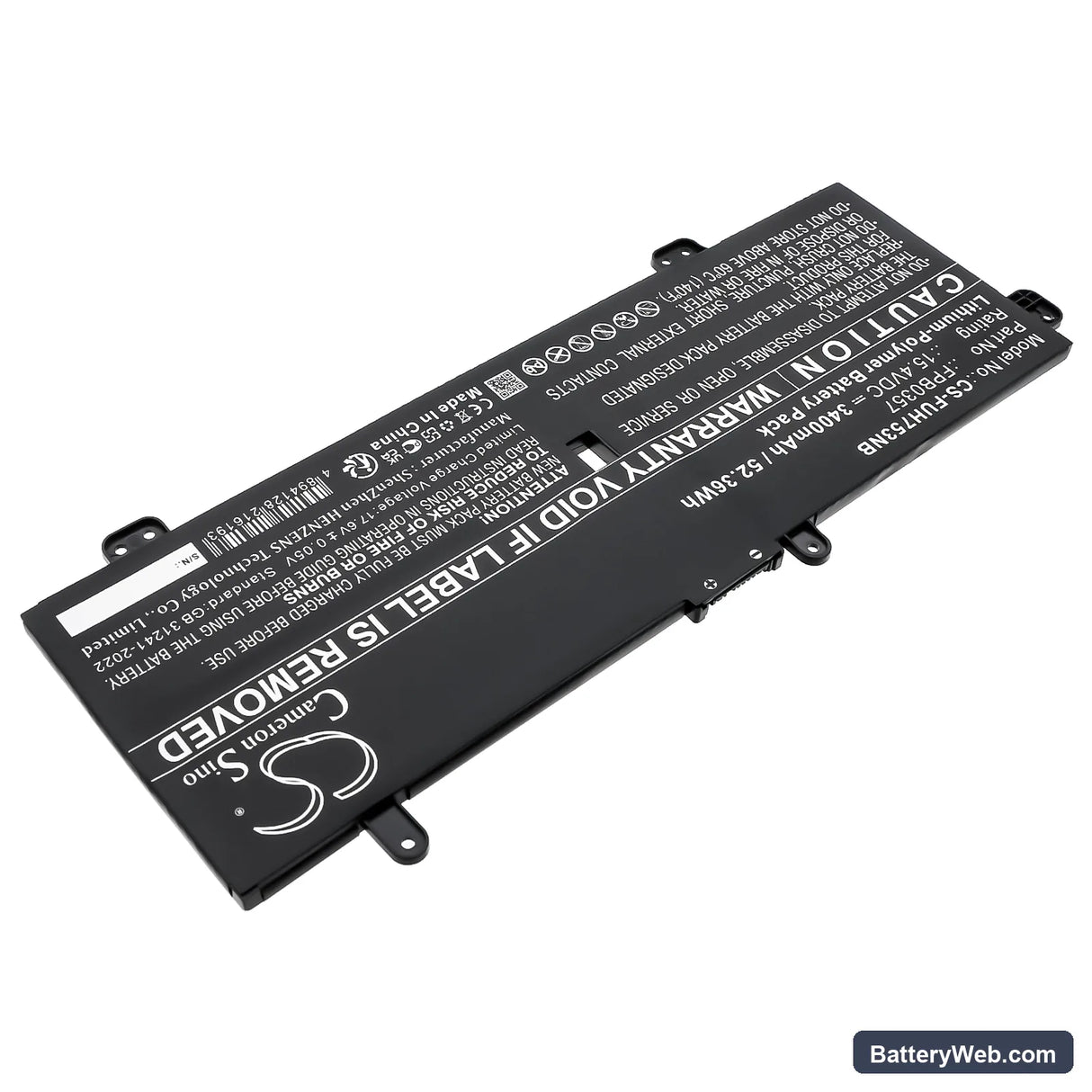 Fujitsu LifeBook CH75/E3 Replacement Battery, 15.4V, 3400mAh, Li-Polymer 2