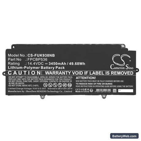 Fujitsu LifeBook U937 Replacement Battery, 14.4V, 3450mAh, Li-Polymer 3