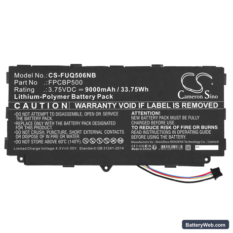Fujitsu Arrows Tab Q506 Replacement Battery, 3.75V, 9000mAh, Li-Polymer 3