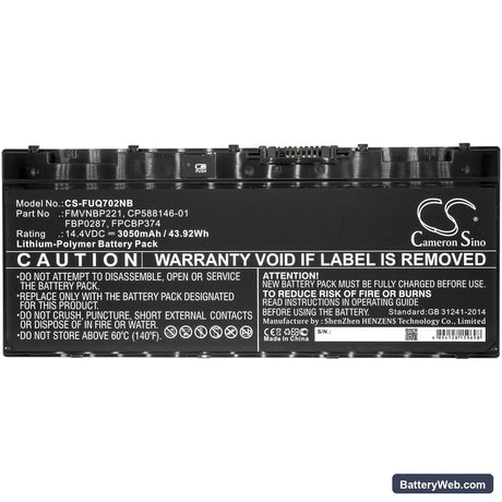 Fujitsu LifeBook Q702 Replacement Battery, 14.4V, 3050mAh, Li-Polymer 3
