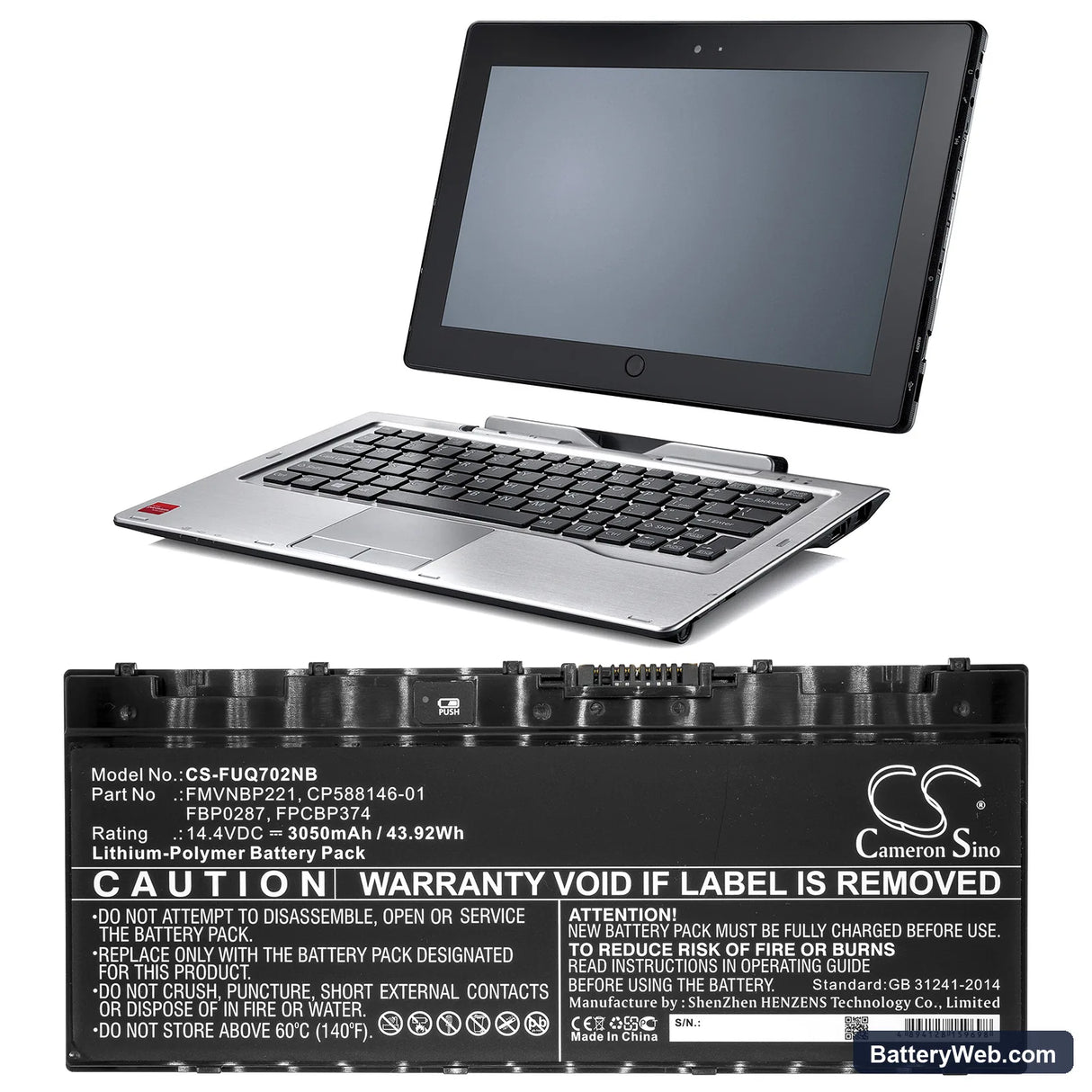 Fujitsu LifeBook Q702 Replacement Battery, 14.4V, 3050mAh, Li-Polymer 4