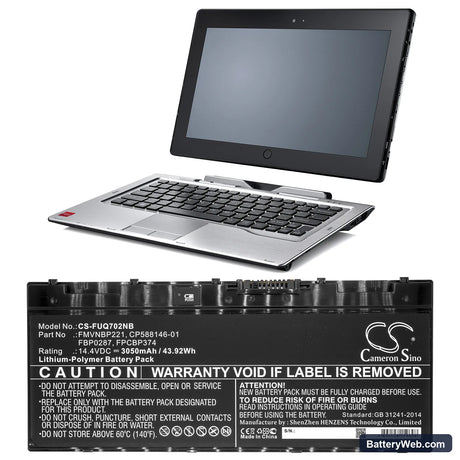 Fujitsu LifeBook Q702 Replacement Battery, 14.4V, 3050mAh, Li-Polymer 4