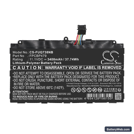 Fujitsu Stylistic Q665 Replacement Battery, 11.1V, 3400mAh, Li-Polymer 3
