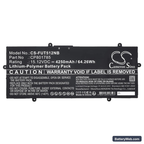 Fujitsu LifeBook E4512 Replacement Battery, 15.12V, 4250mAh, Li-Polymer 5