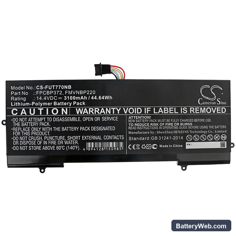 Fujitsu Lifebook U77 Replacement Battery, 14.4V, 3100mAh, Li-Polymer 3