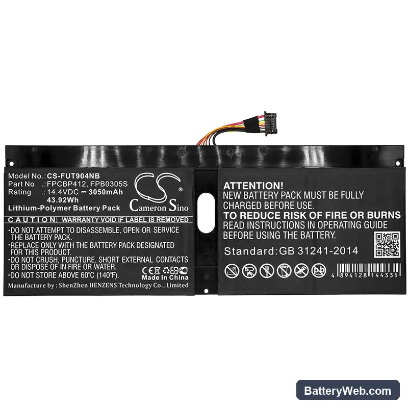 Fujitsu Lifebook U904 Replacement Battery, 14.4V, 3050mAh, Li-Polymer 3