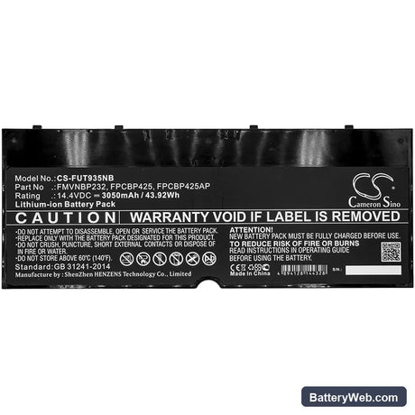 Fujitsu LifeBook T935 Replacement Battery, 14.4V, 3050mAh, Li-ion 5