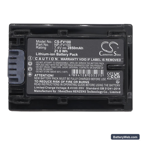 Sony DCR-SR60 Replacement Battery, 7.4V, 2850mAh, Li-ion 5
