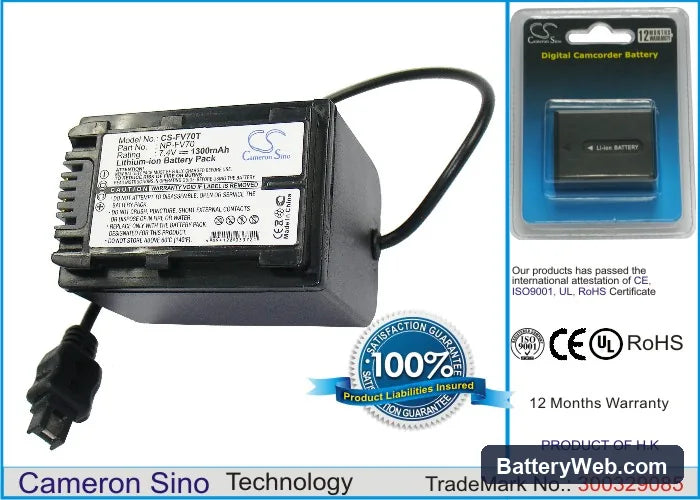 Sony HDR-TG1 Replacement Battery, 7.4V, 1300mAh, Li-ion 1