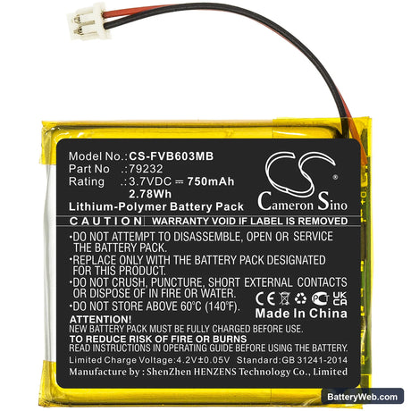 Lionelo Babyline 5.1  (2 wires version) Replacement Battery, 3.7V, 750mAh, Li-Polymer 3