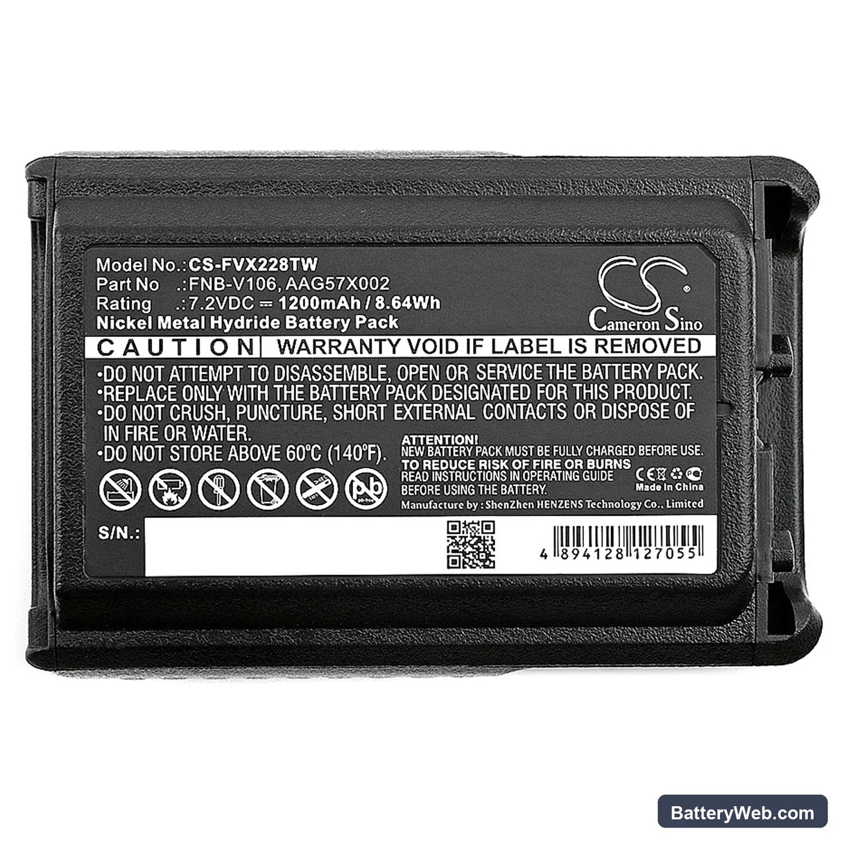 BearCom BC-95 Replacement Battery, 7.2V, 1200mAh, Ni-MH 5