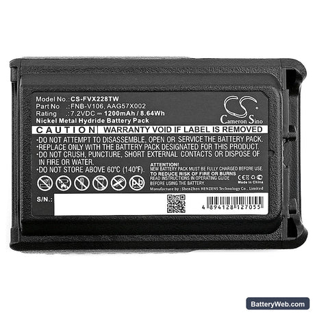 BearCom BC-95 Replacement Battery, 7.2V, 1200mAh, Ni-MH 5