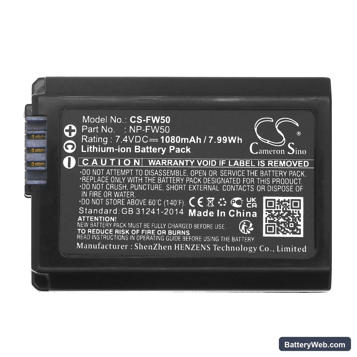 Sony NEX-5 Replacement Battery, 7.4V, 1080mAh, Li-ion 3