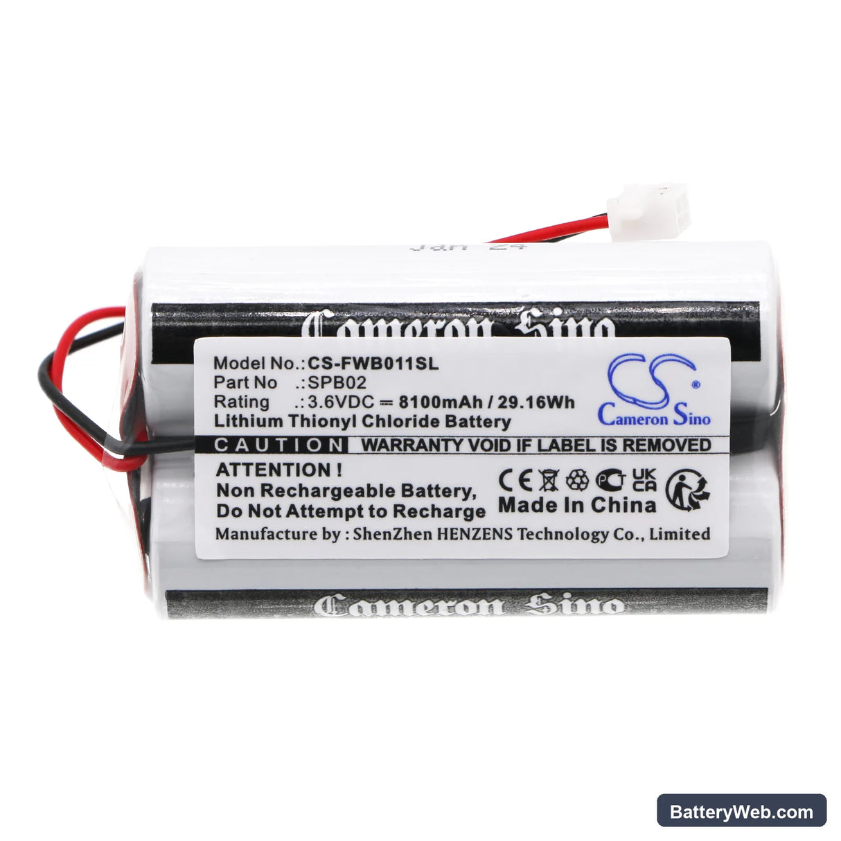 Fluidwell F010 displays Replacement Battery, 3.6V, 8100mAh, Li-SOCl2 3