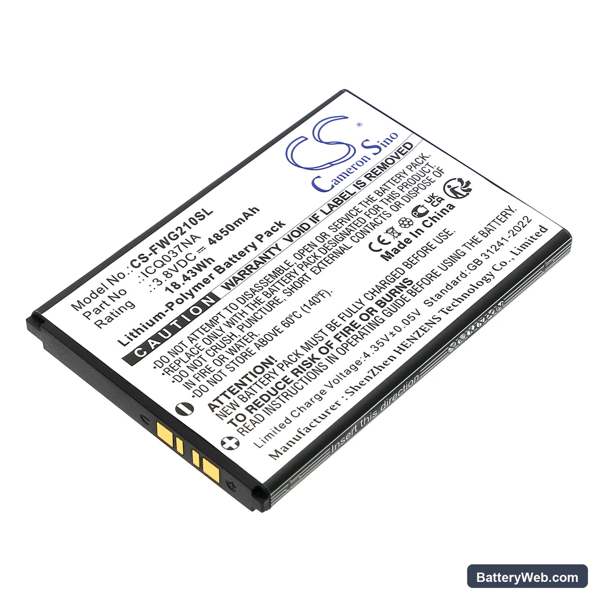 Franklin A50 Replacement Battery, 3.8V, 4850mAh, Li-Polymer 1