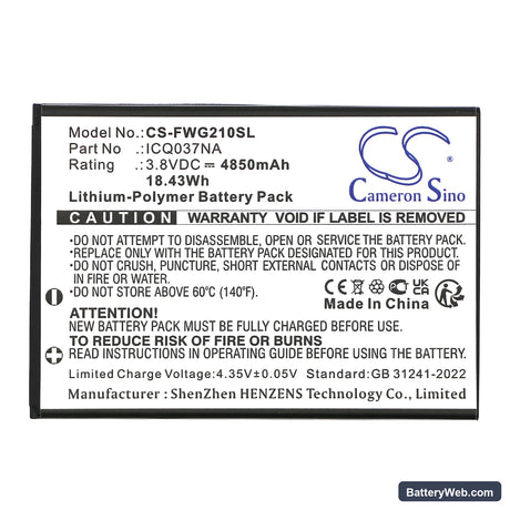 Franklin A50 Replacement Battery, 3.8V, 4850mAh, Li-Polymer 3