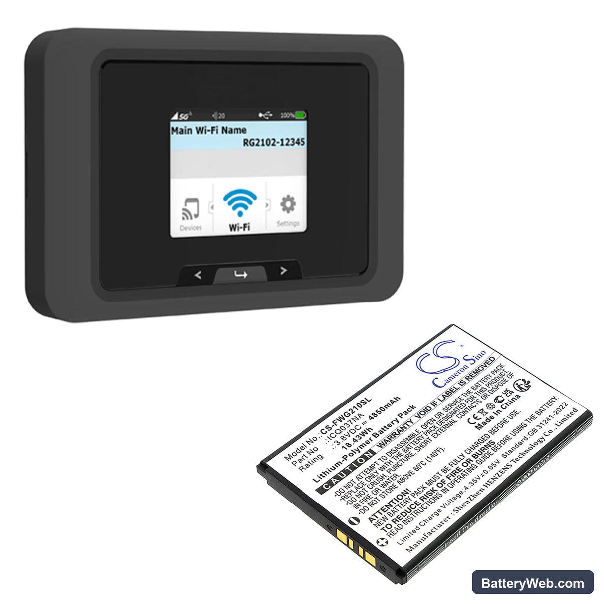 Franklin A50 Replacement Battery, 3.8V, 4850mAh, Li-Polymer 4