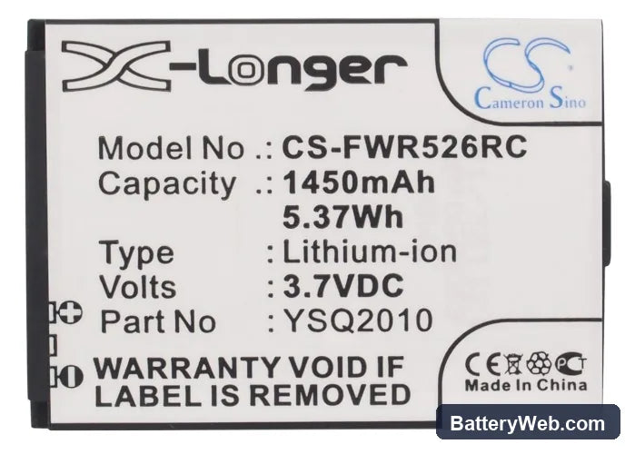 Franklin Wireless R526 Replacement Battery, 3.7V, 1450mAh, Li-ion 5